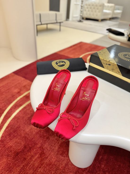 Christian Louboutine Satin Lace-Up Square Toe High Heel Pumps