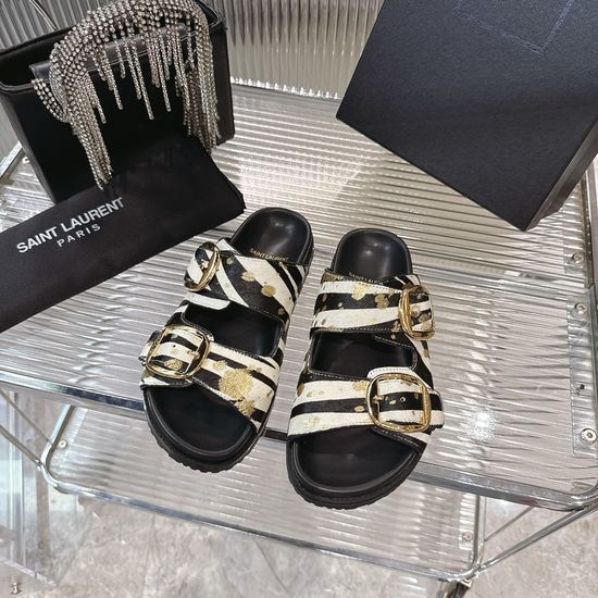 Yves Saint Laurent Premium Horsehair Upper Comfortable Flat Slides