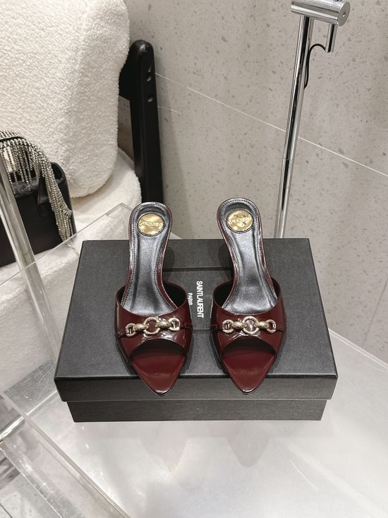 Yves Saint Laurent Silk Pointed Toe High Heels With Signature Hardware Detail