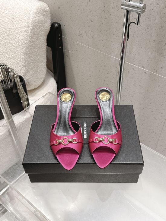 Yves Saint Laurent Silk Pointed Toe High Heels With Signature Hardware Detail