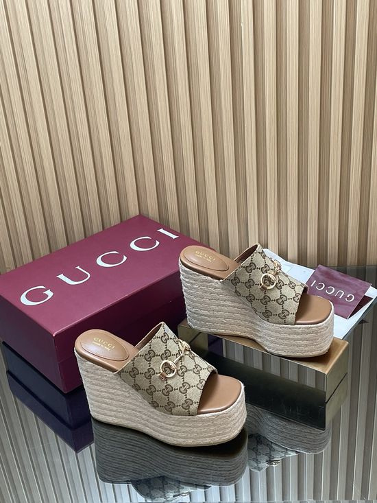 Gucci Monogram Espadrille Platform Wedge Sandals