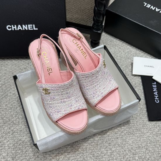 Chanel Elegant Wedge Sandals Premium Leather Upper Soft Lining