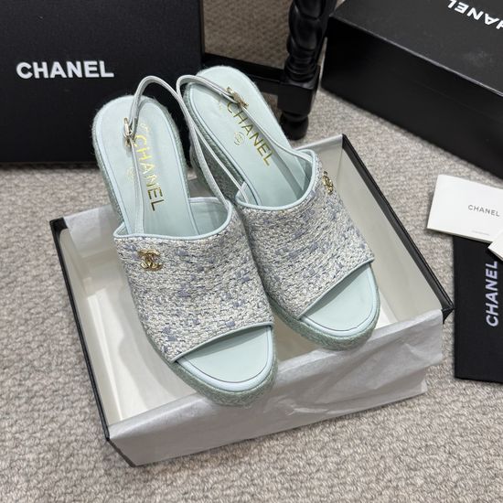 Chanel Elegant Wedge Sandals Premium Leather Upper Soft Lining