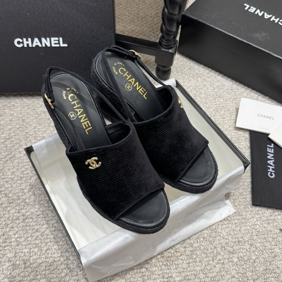 Chanel Elegant Wedge Sandals Premium Leather Upper Soft Lining