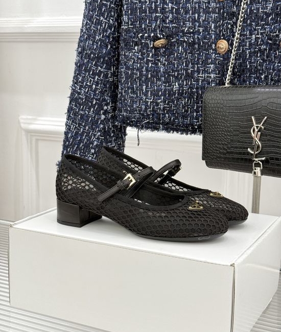 Prada Mesh Cutout Chunky Heel Mary Jane Shoes With Logo Emblem