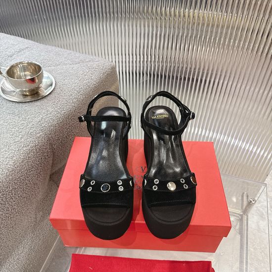 Valentino Open Toe Mid Heel Sandals Elegant Premium Leather Non Slip Sole