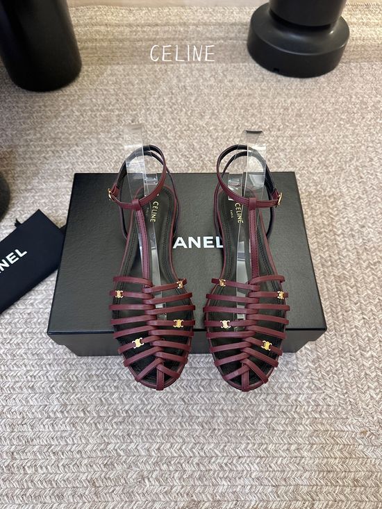 Celine Elegant Flat Dress Shoes With Ankle Strap Soft Leather