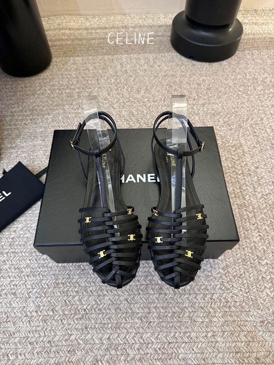 Celine Elegant Flat Dress Shoes With Ankle Strap Soft Leather