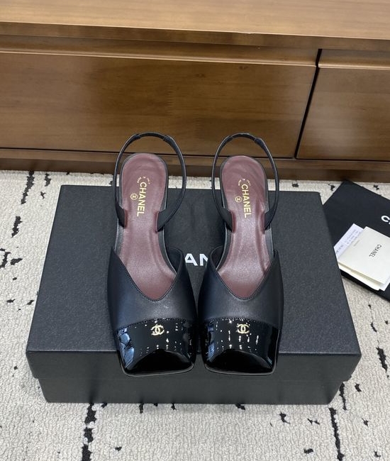 Chanel Color Block Block Heel Open Heel Square Toe Elegant Sandals