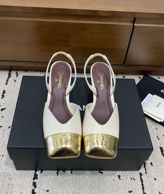 Chanel Color Block Block Heel Open Heel Square Toe Elegant Sandals