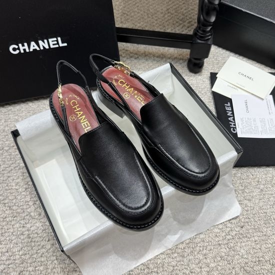 Chanel Rhinestone Buckle Leather Loafer Slip On Casual Shoes
