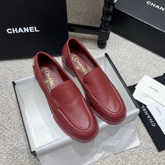 Chanel Rhinestone Buckle Leather Loafer Slip On Casual Shoes
