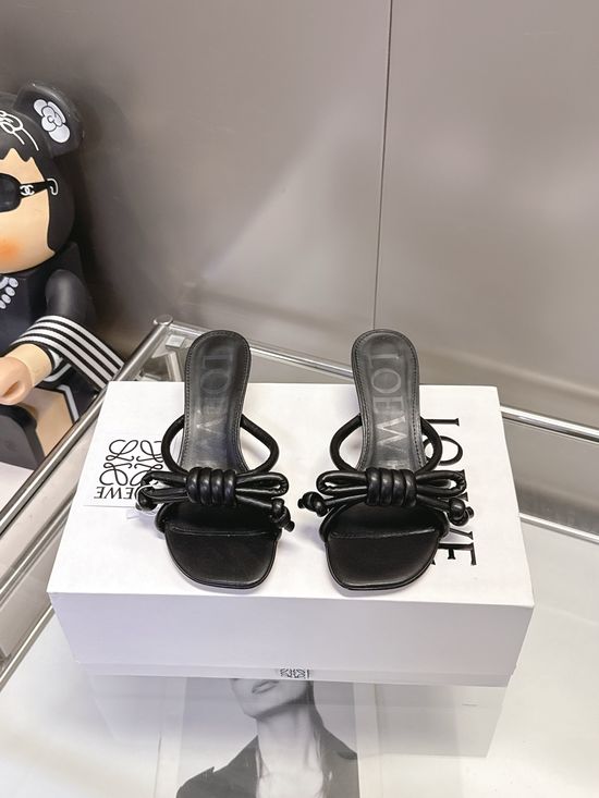 Loewe Bow Decor Leather Sole Block Heel Dress Sandals