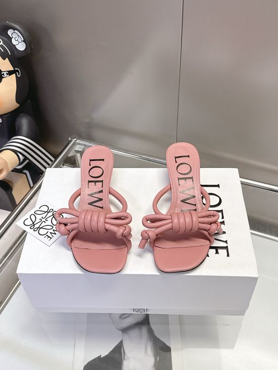 Loewe Bow Decor Leather Sole Block Heel Dress Sandals