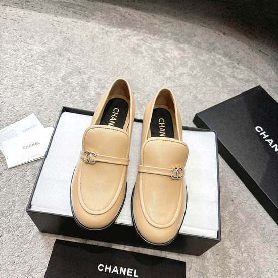 Chanel Rhinestone Buckle Leather Cutout Loafer Sandals