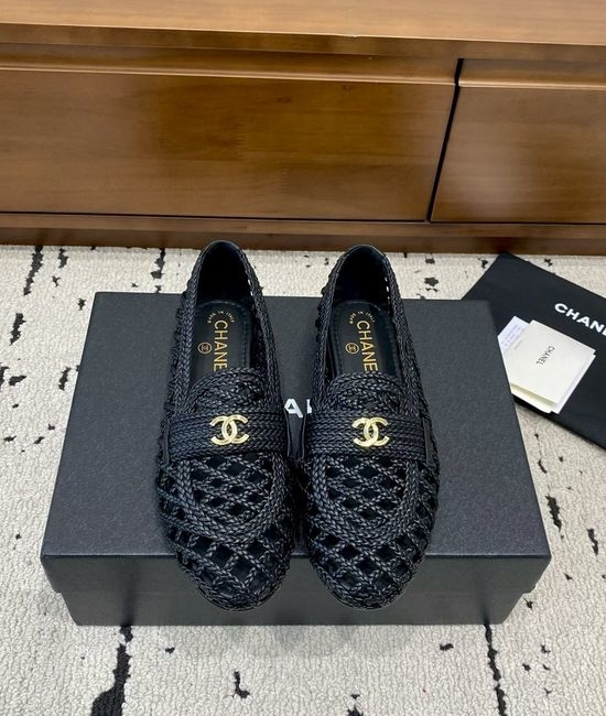 Chanel Woven Loafer Shoes with Classic Metal Accent