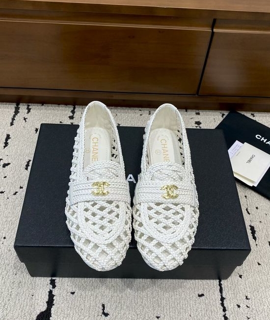 Chanel Woven Loafer Shoes with Classic Metal Accent