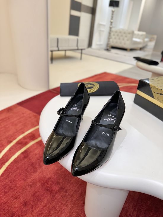Christian Louboutine Button Decor Chunky Heel Almond Toe Pumps