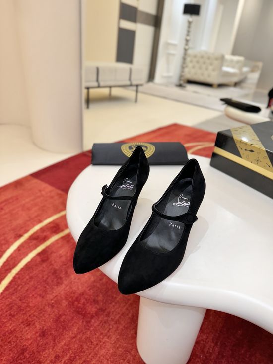 Christian Louboutine Button Decor Chunky Heel Almond Toe Pumps