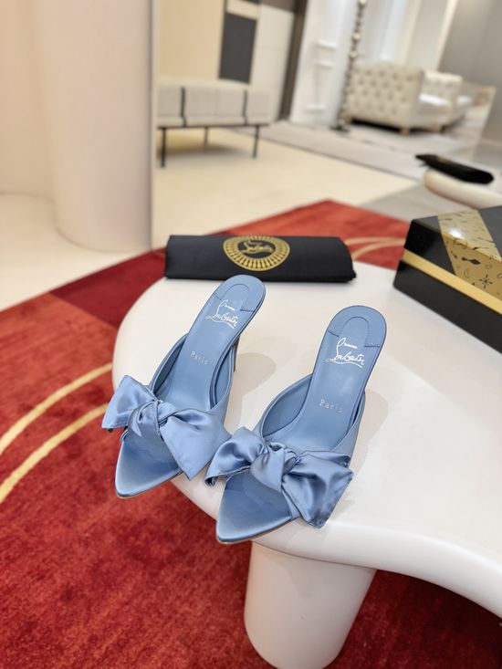 Christian Louboutine Elegant Bow Slide Slippers with Durable Red Sole