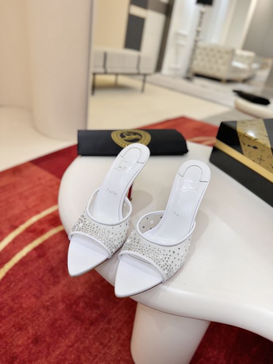 Christian Louboutine Mesh Embellished High Heel Slide Sandals Red Sole