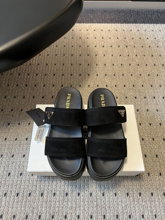 Prada Retro Chunky Double-Band Slides for Casual Style