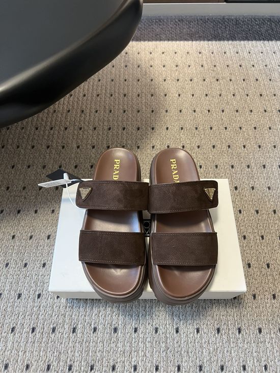 Prada Retro Chunky Double-Band Slides for Casual Style