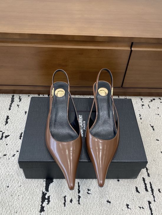 Yves Saint Laurent Pointed Toe Chain Detail Kitten Heel Mule Sandals