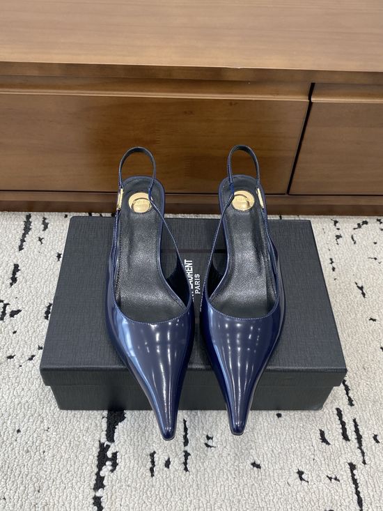 Yves Saint Laurent Pointed Toe Chain Detail Kitten Heel Mule Sandals