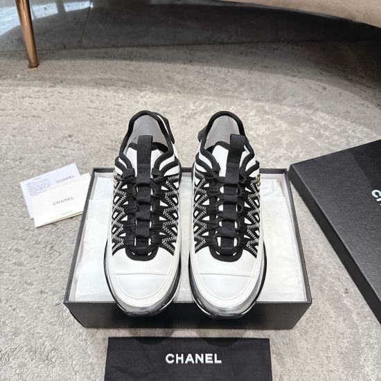 Chanel Embroidered Platform Casual Sneakers with Mixed Materials