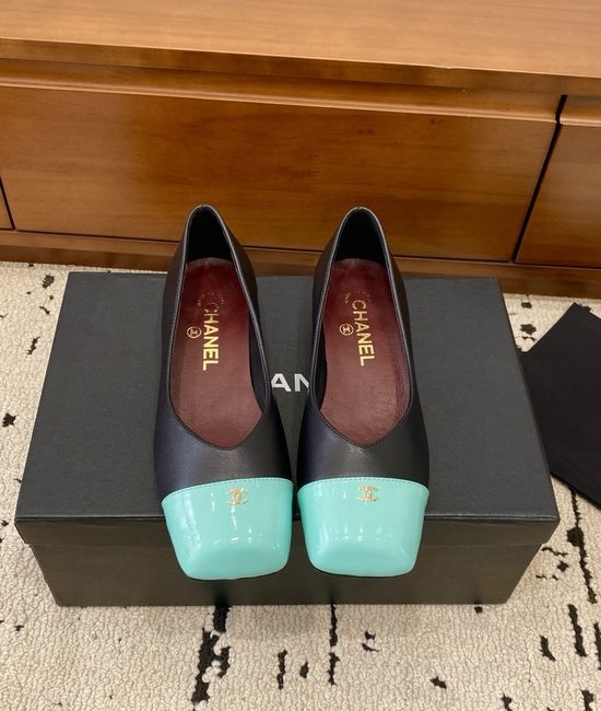 Chanel Color Block Chunky Heel Square Toe Mary Jane Flats