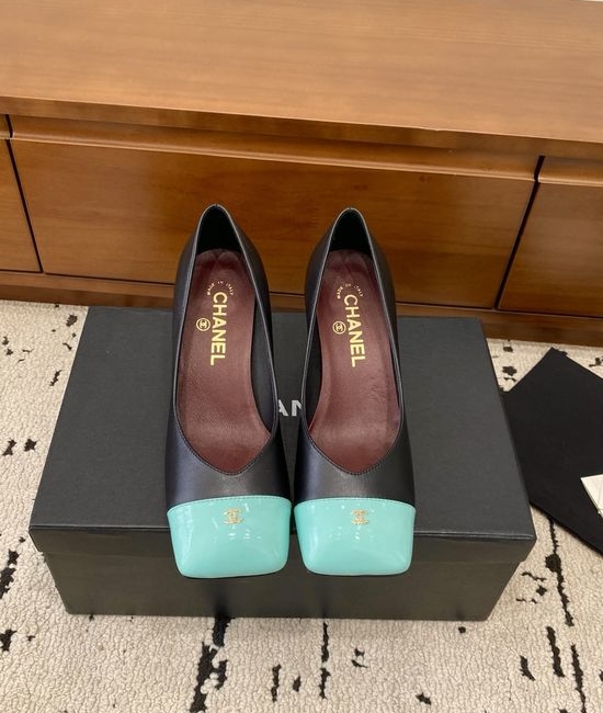 Chanel Color Block Chunky Heel Square Toe Mary Jane Shoes