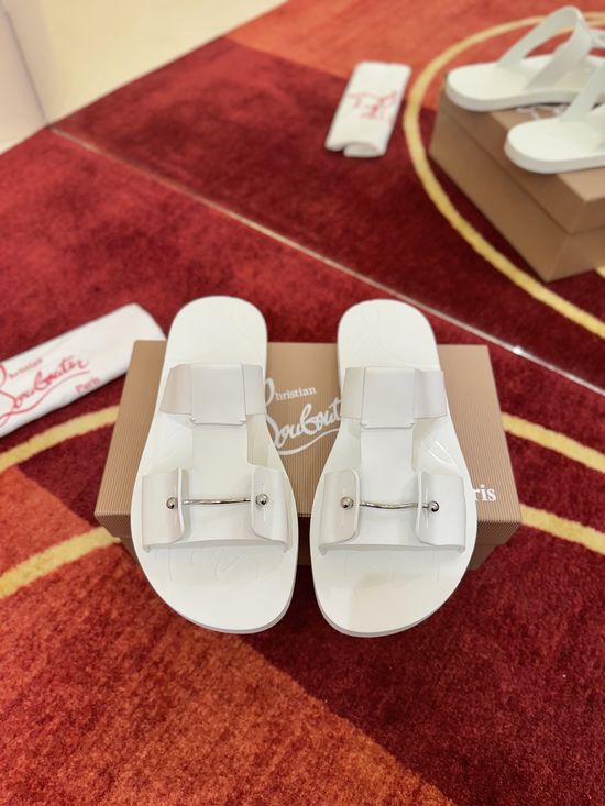 Christian Louboutine Embellished Beaded Rubber Slip On Slide Sandals