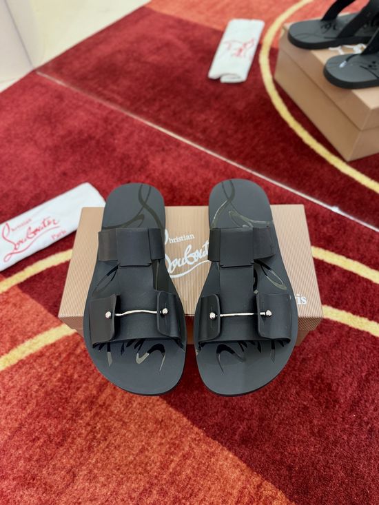 Christian Louboutine Embellished Beaded Rubber Slip On Slide Sandals