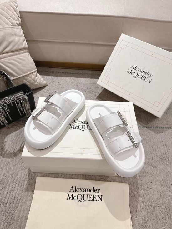 McQueen Genuine Leather Double Buckle Casual Slides