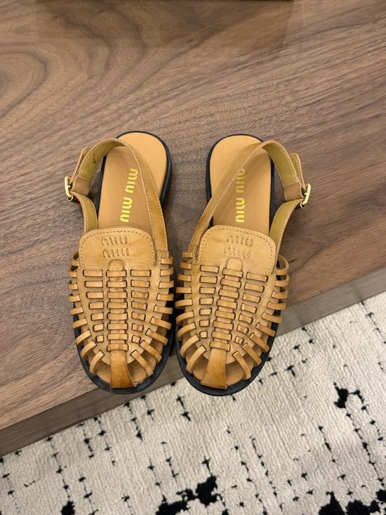 Miu Miu Woven Slingback Sandals Soft Leather Lining Non-slip Sole