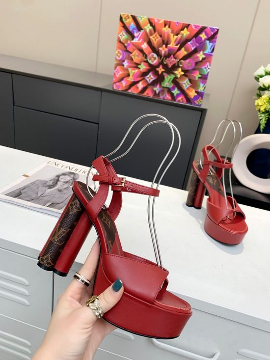 Louis Vuitton Elegant Floral High Heels Leather Upper Soft Lining