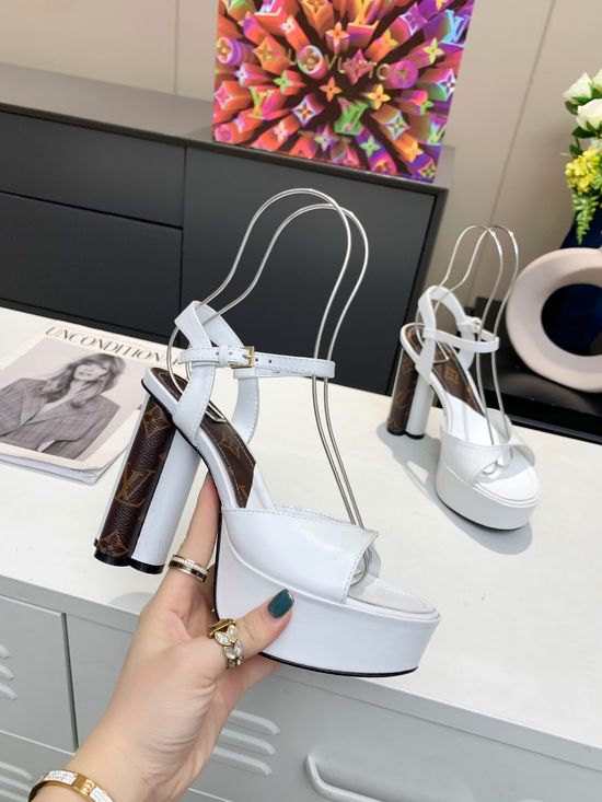 Louis Vuitton Elegant Floral High Heels Leather Upper Soft Lining