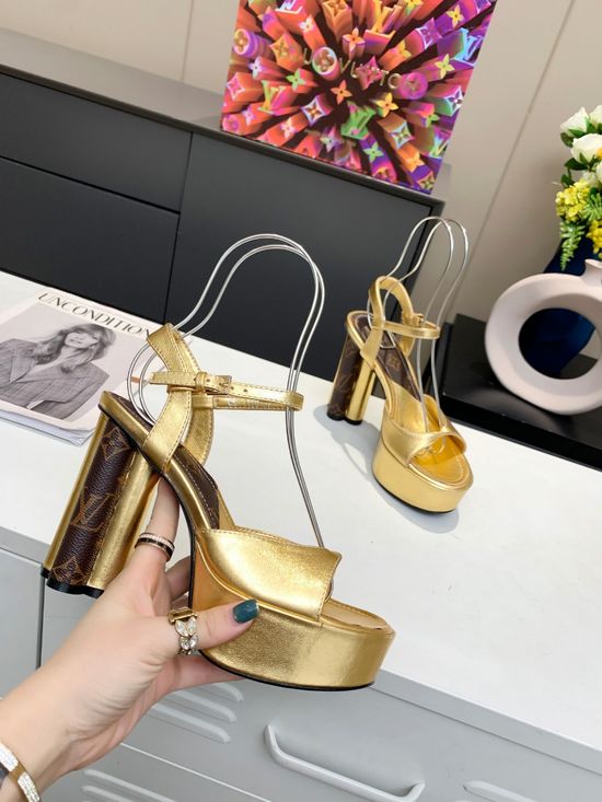 Louis Vuitton Elegant Floral High Heels Leather Upper Soft Lining