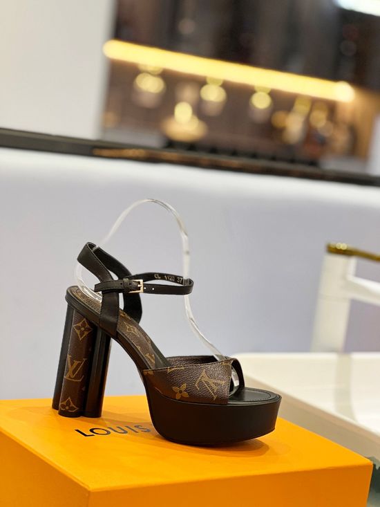 Louis Vuitton Elegant Floral High Heels Leather Upper Soft Lining