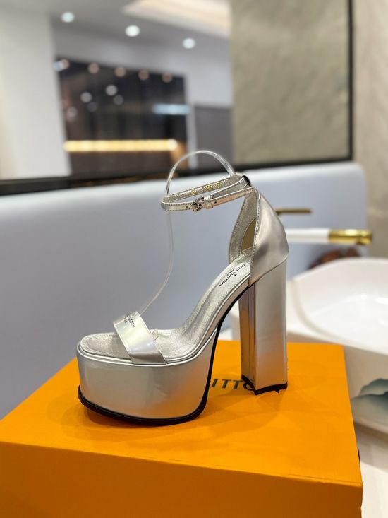 Louis Vuitton Classic Buckle High Heel Sandals Patent Leather Upper