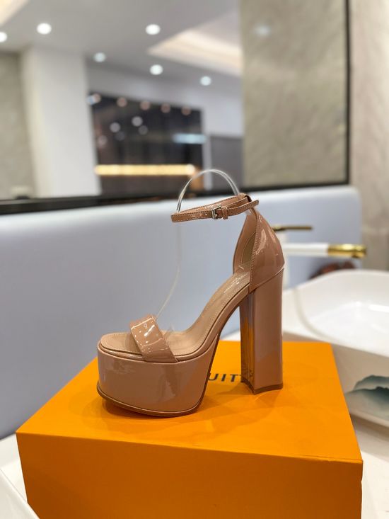 Louis Vuitton Classic Buckle High Heel Sandals Patent Leather Upper