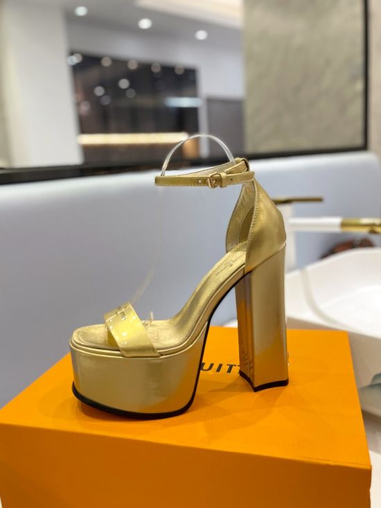 Louis Vuitton Classic Buckle High Heel Sandals Patent Leather Upper