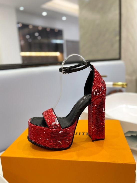 Louis Vuitton Sparkling Sequined High Heel Sandals Comfortable Lining
