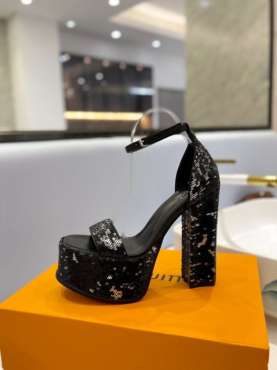 Louis Vuitton Sparkling Sequined High Heel Sandals Comfortable Lining