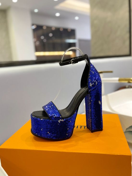 Louis Vuitton Sparkling Sequined High Heel Sandals Comfortable Lining