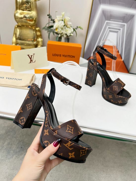 Louis Vuitton Rhinestone Buckle Platform Heels Premium Denim Leather Upper Soft Insole