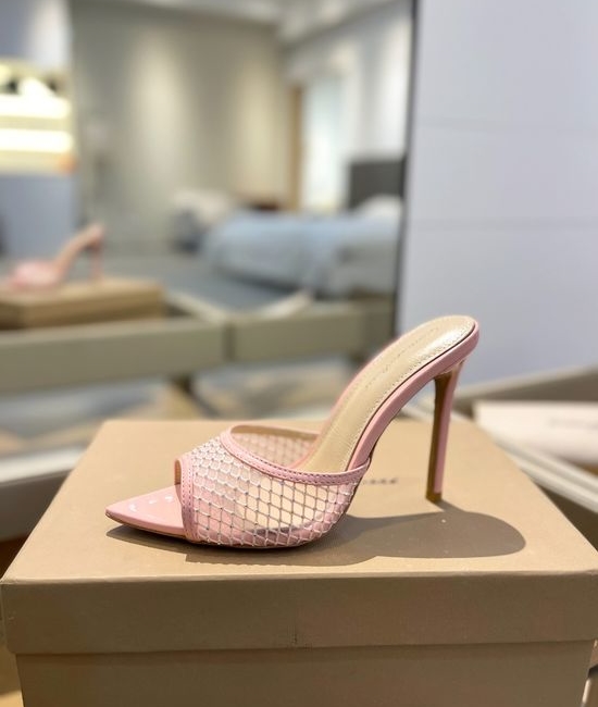 Gianvito Rossi Rhinestone Mesh Mule Stiletto Sandals Premium Leather Sole