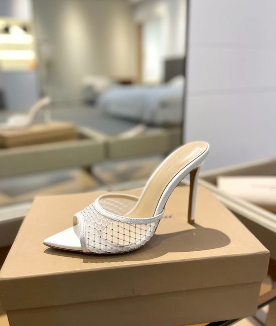 Gianvito Rossi Rhinestone Mesh Mule Stiletto Sandals Premium Leather Sole