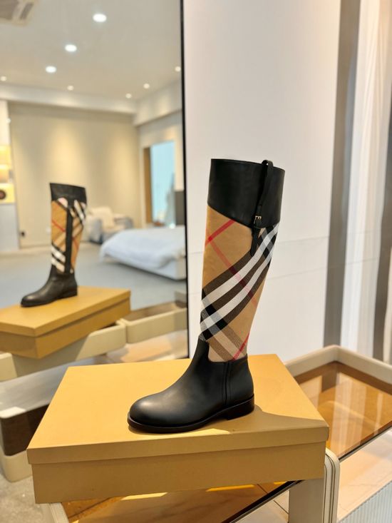 Burberry Classic Plaid Low Heel Genuine Leather Ankle Boots